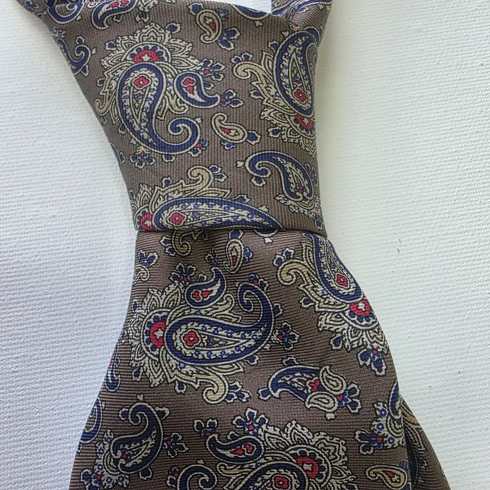 Givenchy Monsieur Mens Silk Tie‎ Brown Blue Paisley Made in Italy Formal Necktie